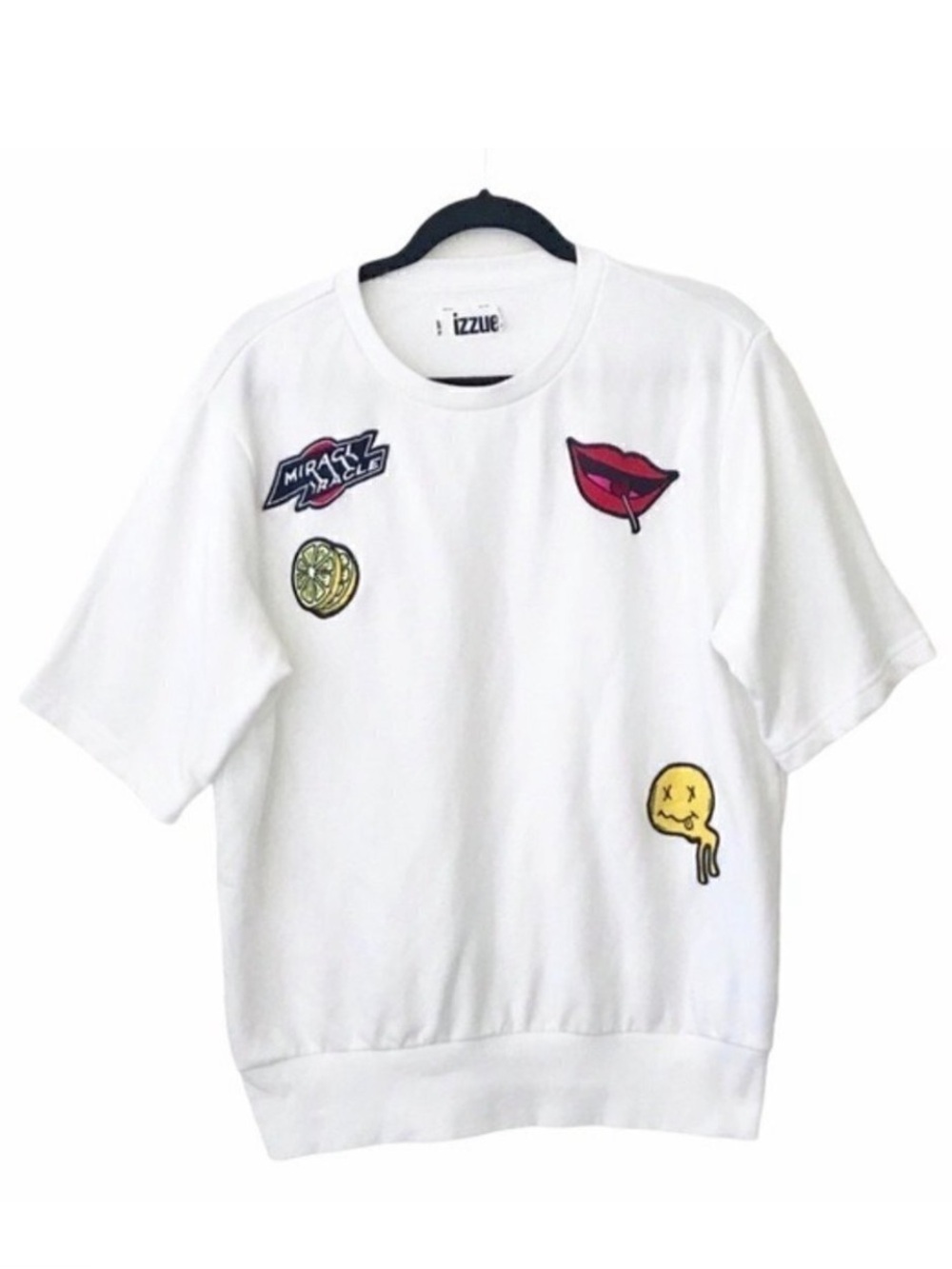 Izzue White Patch Crew Neck Short Sleeve Sweater